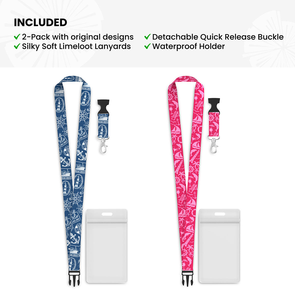 Cruise Lanyard, 2-Pack Nautical Theme, Blue Pink