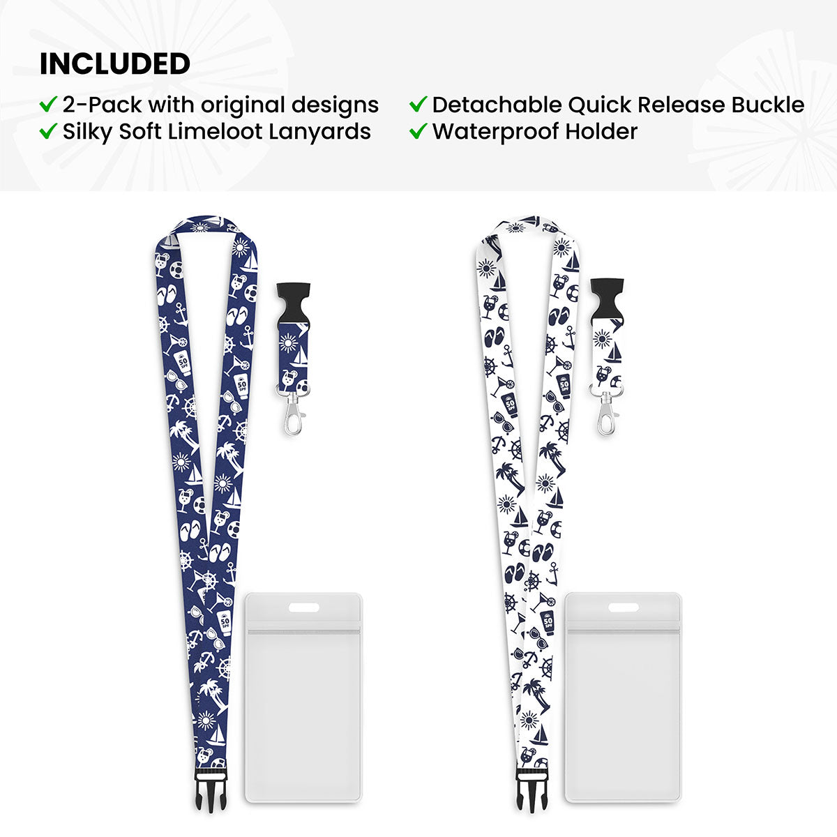 Cruise Lanyard, 2-Pack Nautical Theme, Navy White