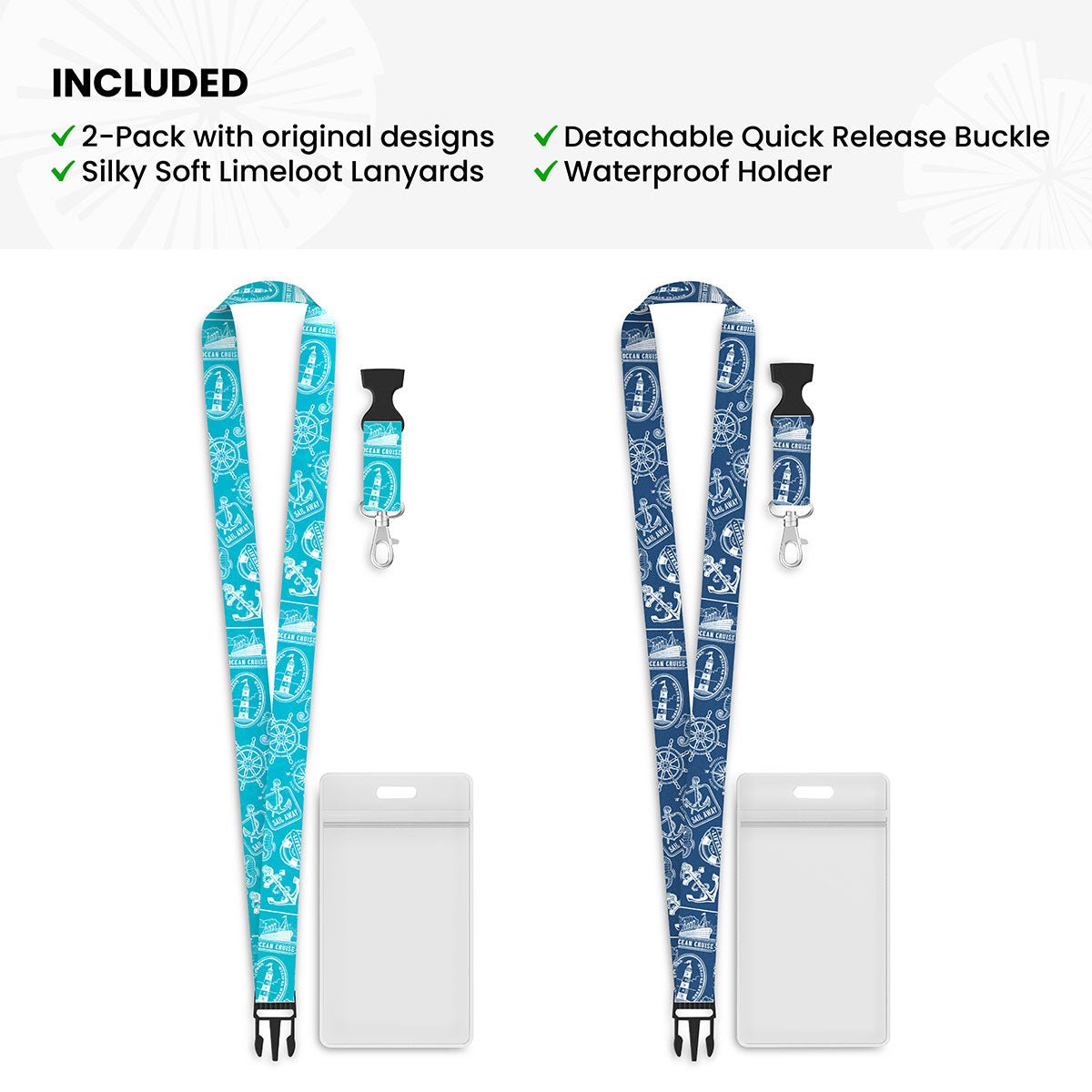 Cruise Lanyard, 2 - Pack Nautical Theme, Blue Teal - 3 - Limeloot